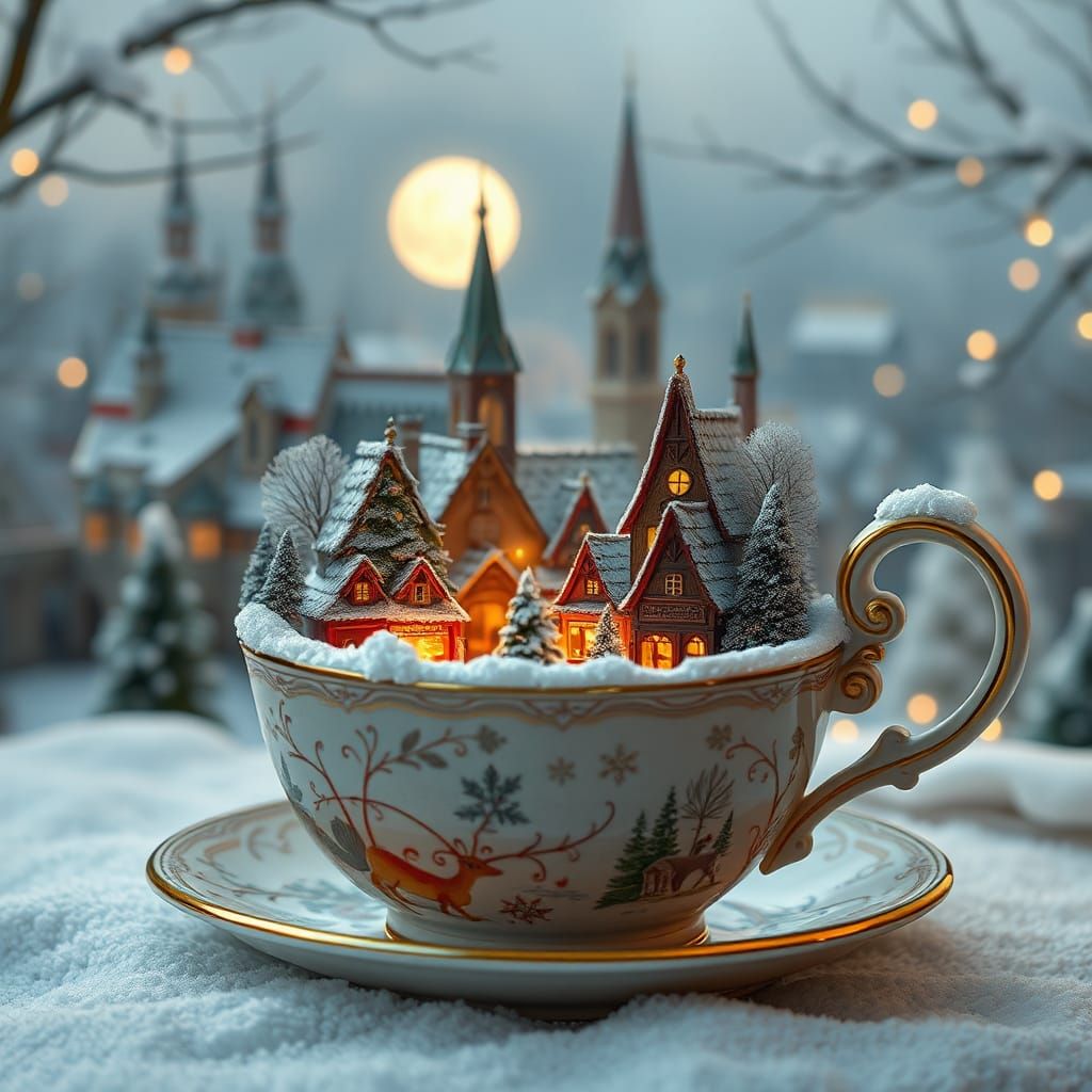 Christmas Market in Porcelain Cup: Matte Painting