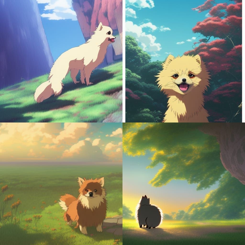 Pomeranian in Studio Ghibli Anime Style