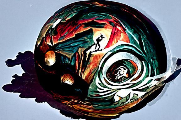 Sisyphus Pushing Alien Ball: German Expressionism