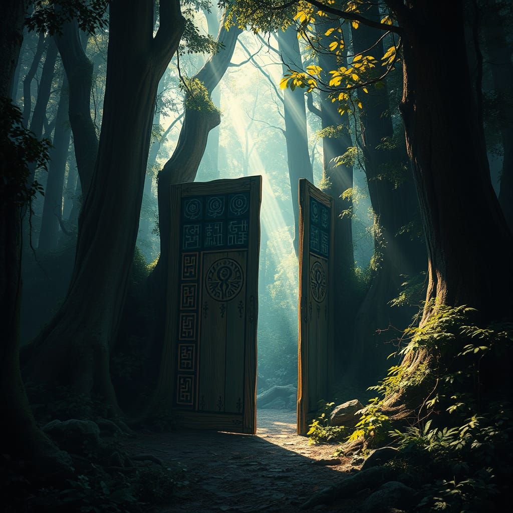 Mystical Doorway in Primeval Forest: Fantasy Concept Art
