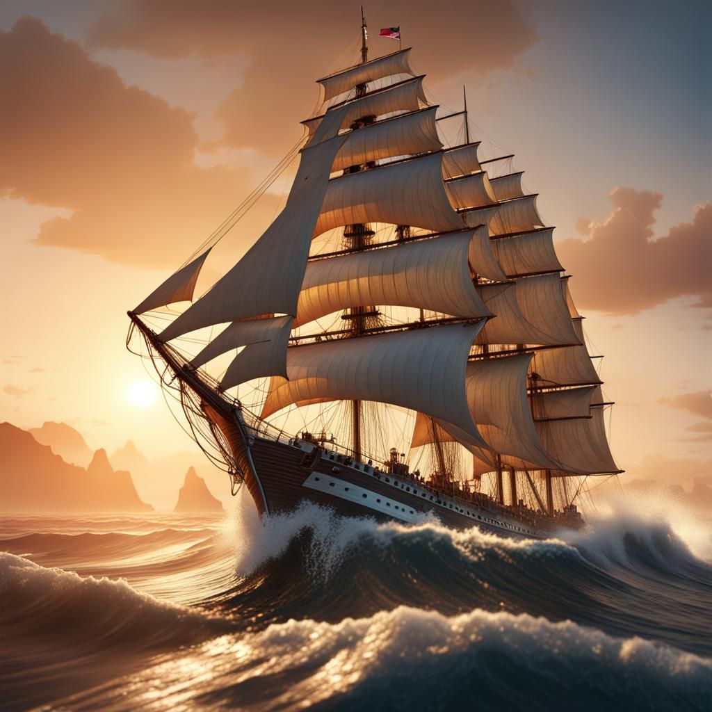 Clipper Ship at Dawn: Fantasy Concept Art