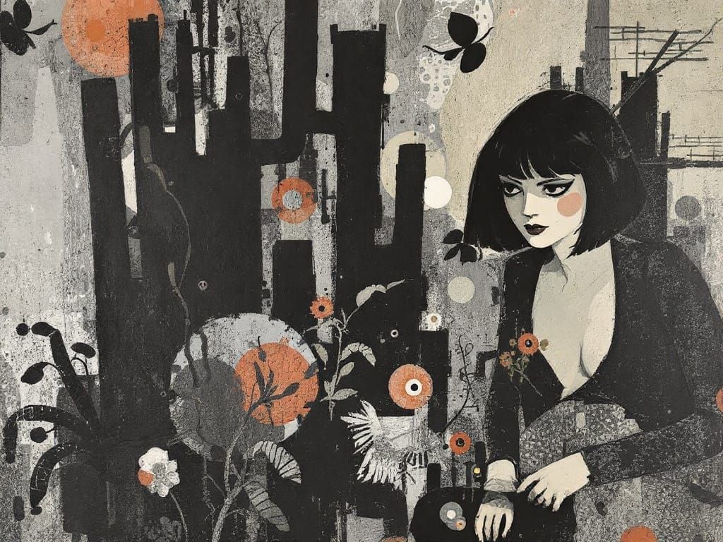 Expressionist Woodcut Art Depicting Mysterious Female Figure