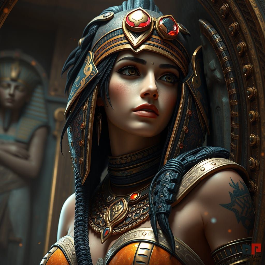 Ancient Space Pirate Maiden in Gilded Sarcophagus
