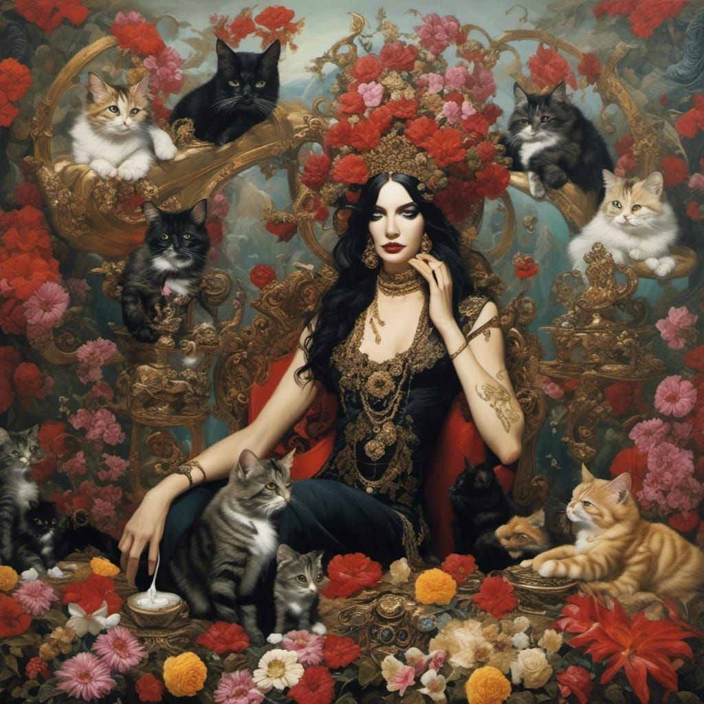 Woman's Nirvana: Cats, Flowers and Cake
