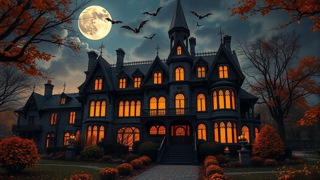 Spooky Gothic Mansion in Starry Autumnal Colors