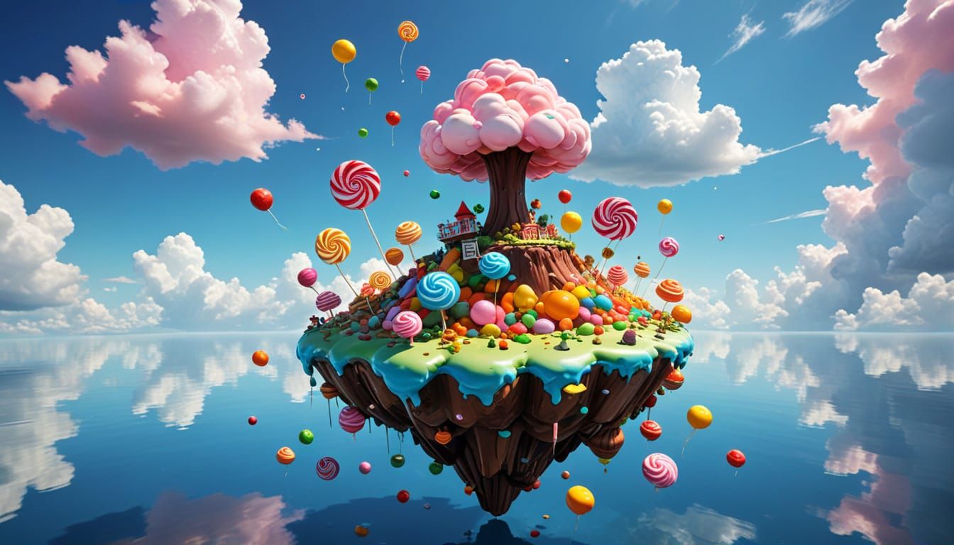 Whimsical Floating Island in a Vibrant Skyscape