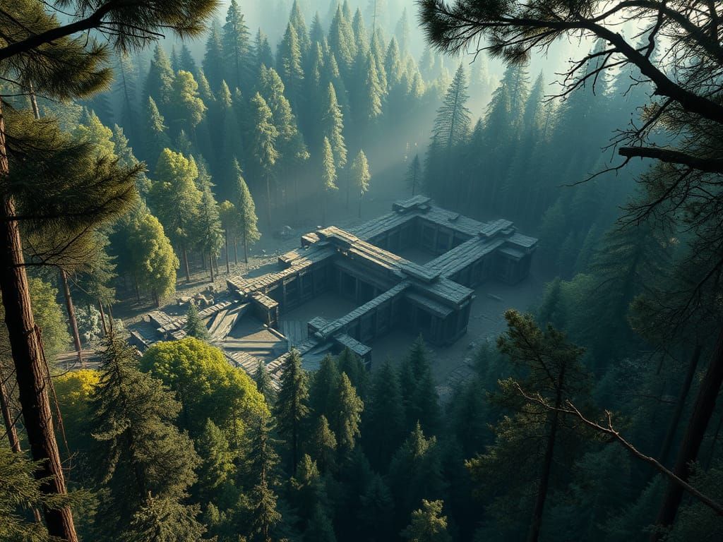 Biblical Forest Scene: Noah's Ark Under Construction in Epic...