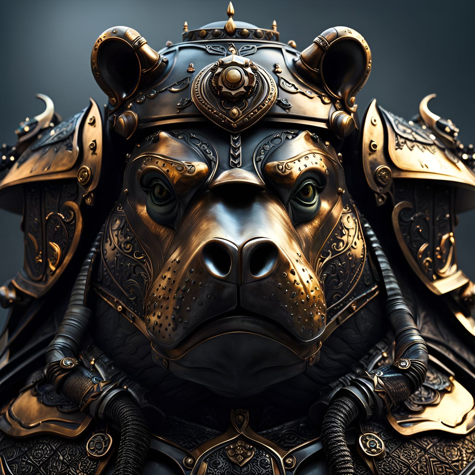 Armored Hippo Knight in Post-Apocalyptic Landscape