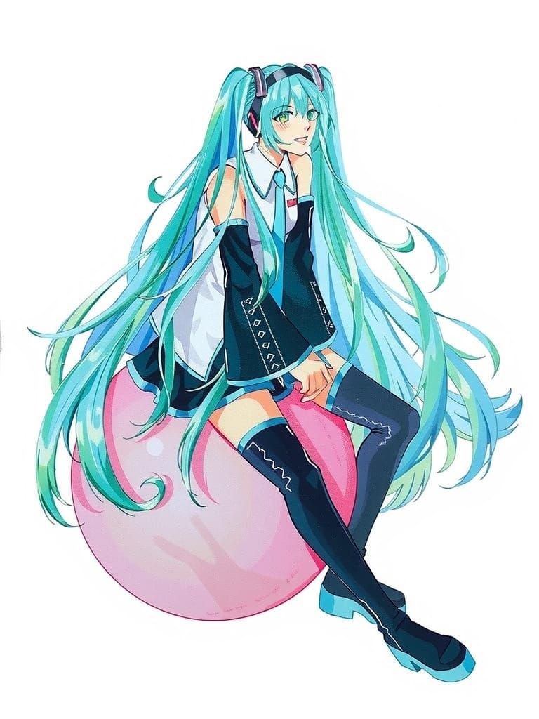 Hatsune Miku Riding a Pink Hopper Ball