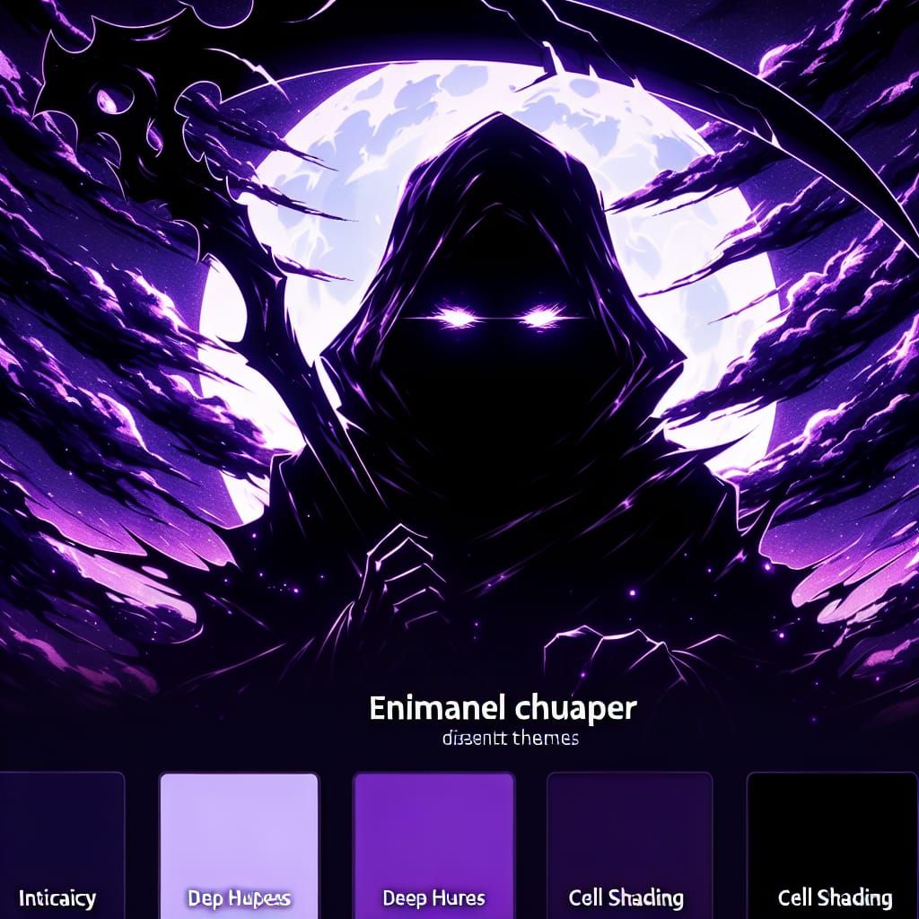 Shadowy Figure with Purple Scythe in Anime Style