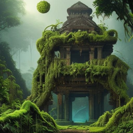 Lost Jungle Civilization Temple with Sea Sphere