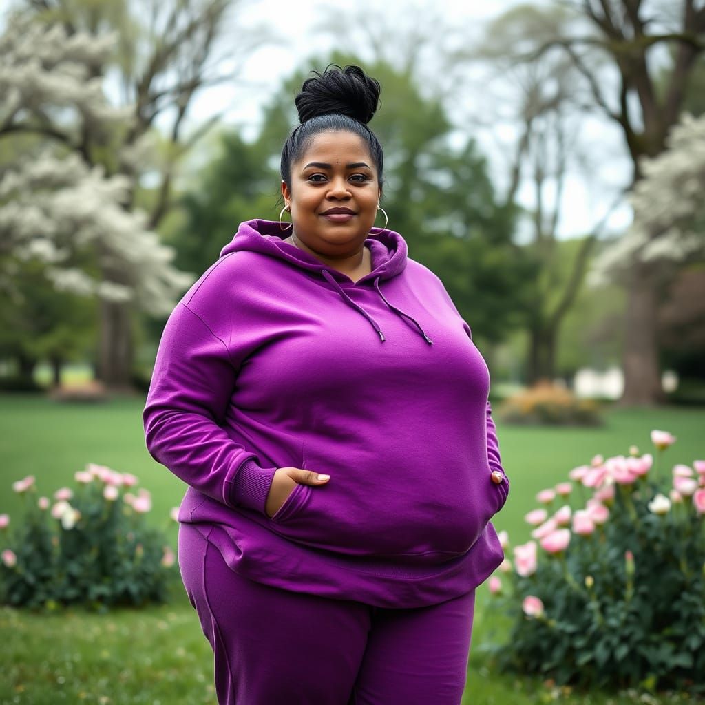 Confident Plus-Size Woman in Lush Green Park