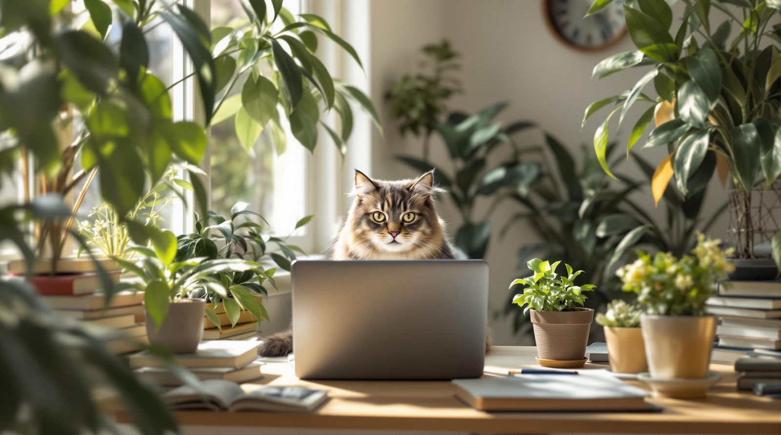 Millennial Cat Working in Cozy Scandinavian Workspace