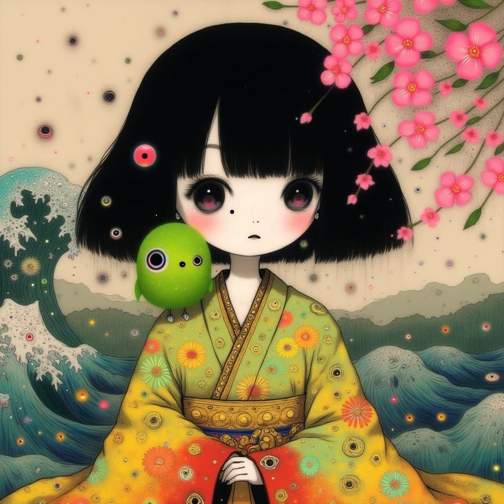 Whimsical Ichimatsu Ningyo in Vibrant Kimono