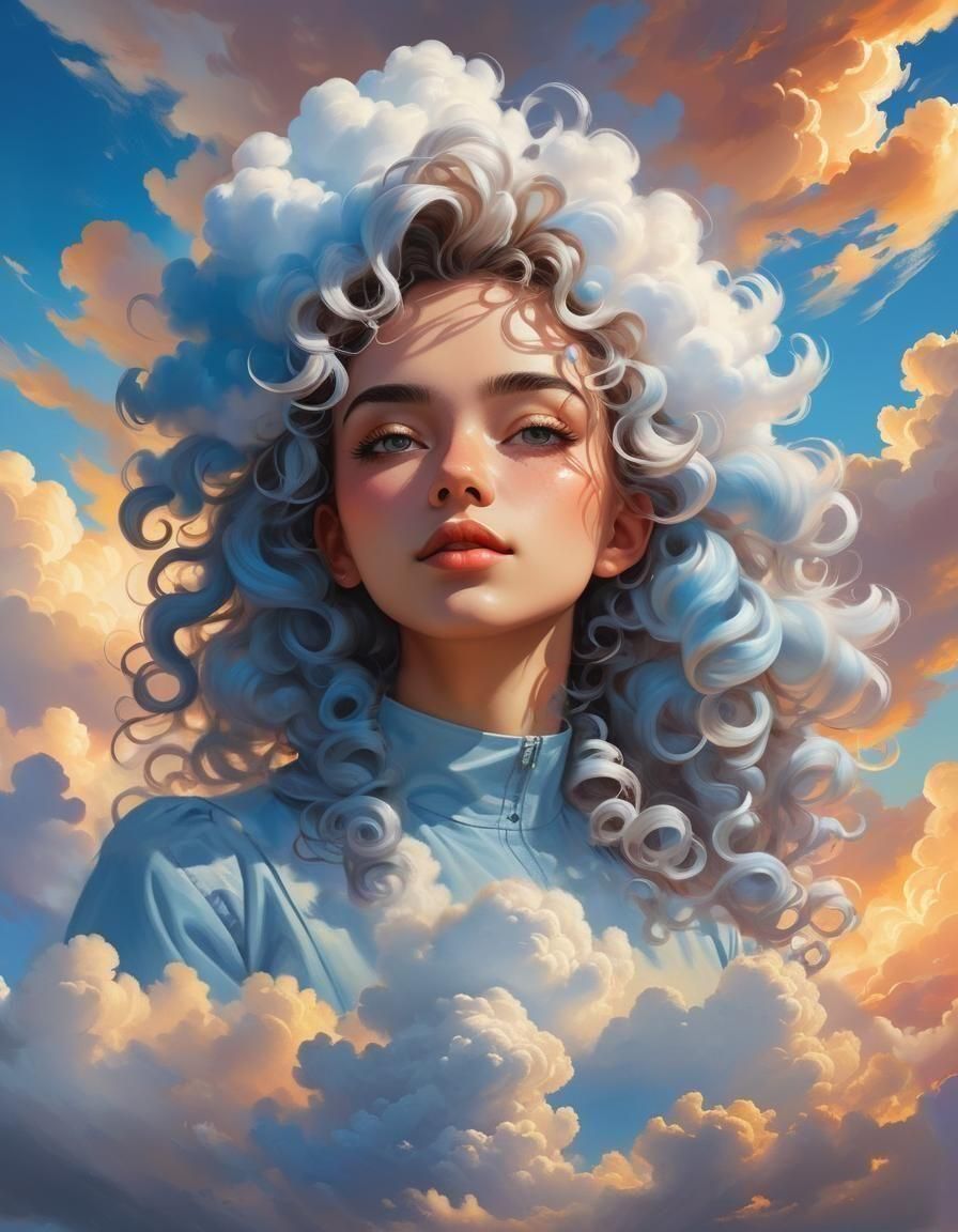 Cloud Girl Portrait with Curly Cloud Hair