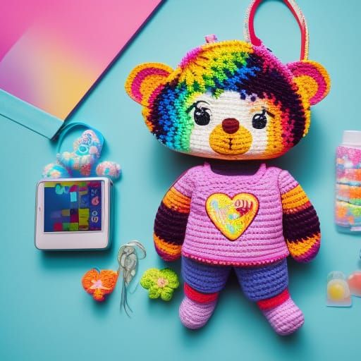Lisa Frank Care Bears Crochet Purse: Sharp Focus