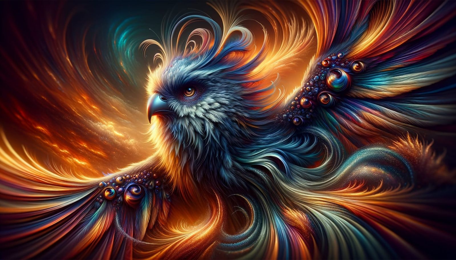 Epic elegant bird: imagine a creature with feathers that ref...