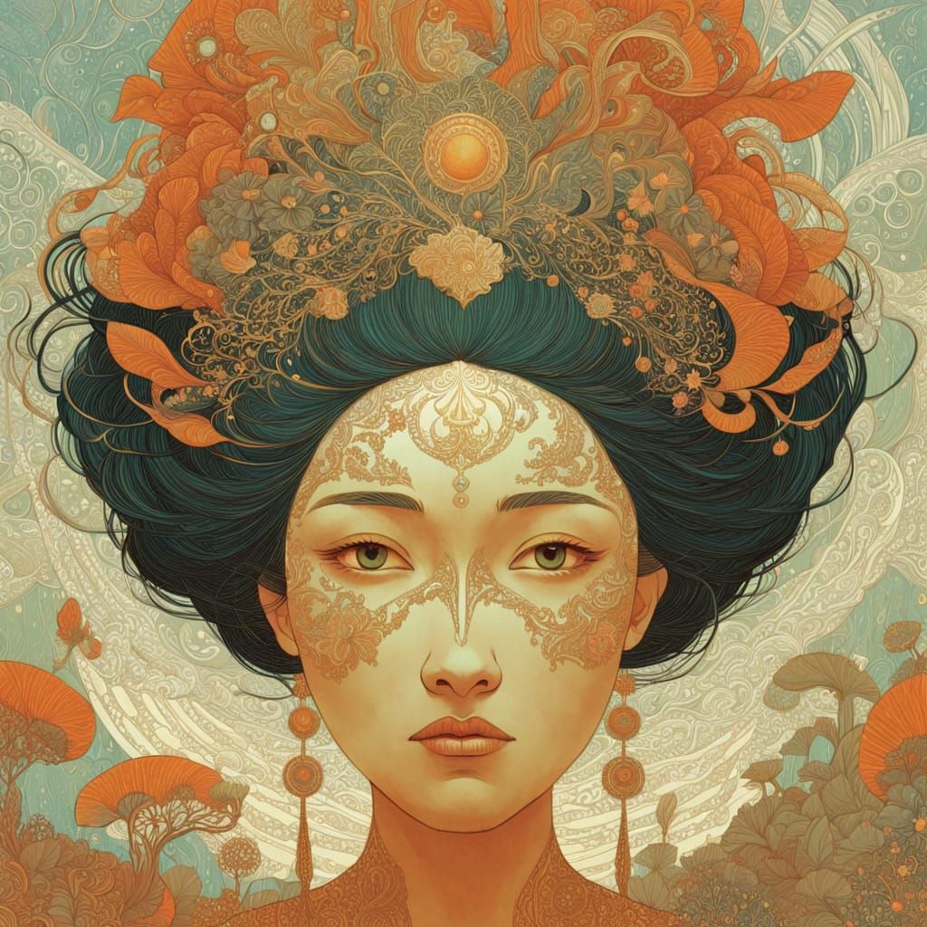 Goddess of Hair with Intricate Metal Patterns