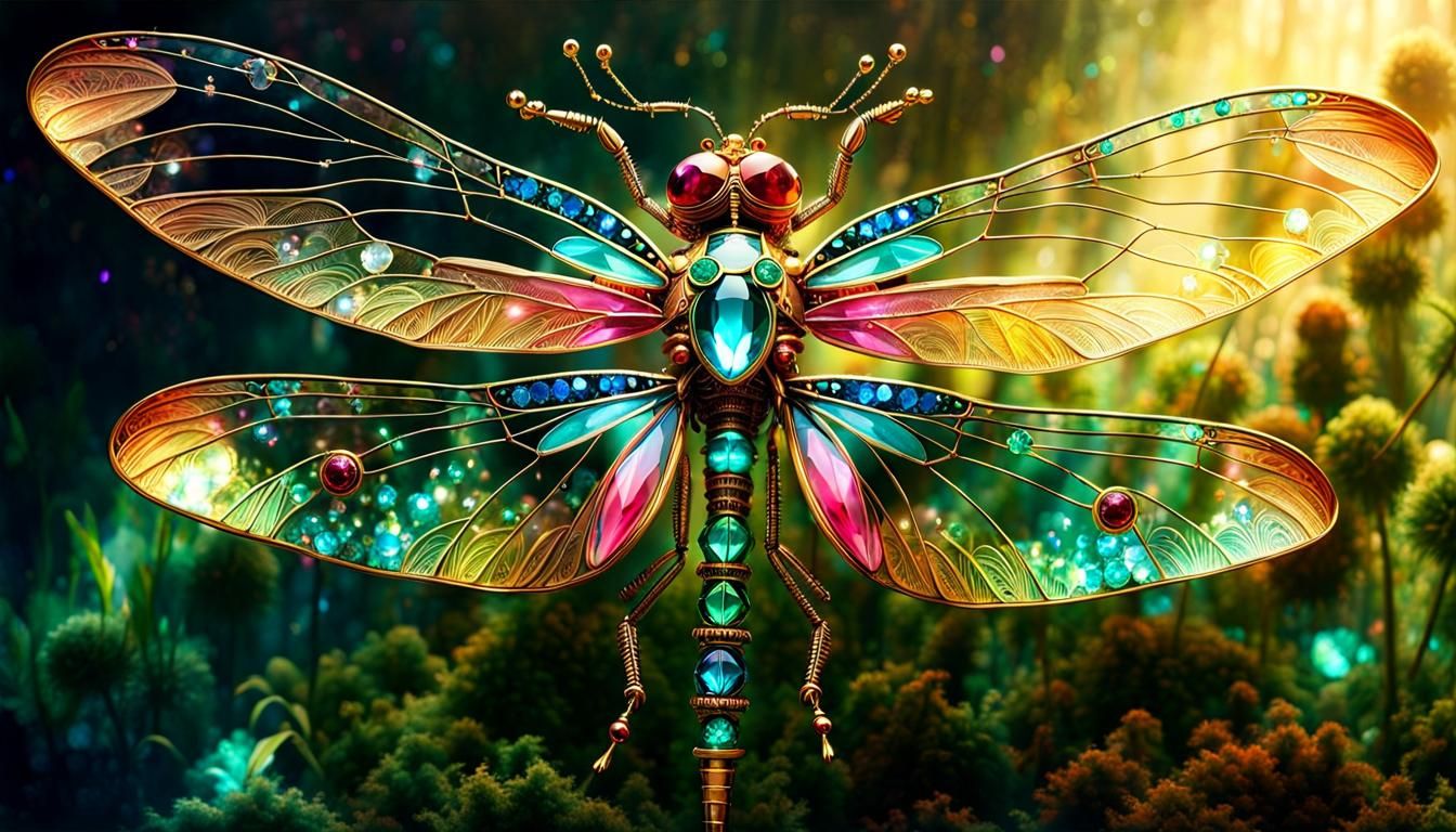 Steampunk Dragonfly with Crystal Wings