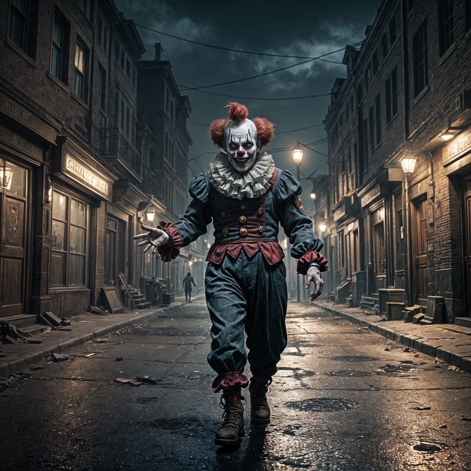Macabre Clown in Deserted Street: 3D Game Cinematic