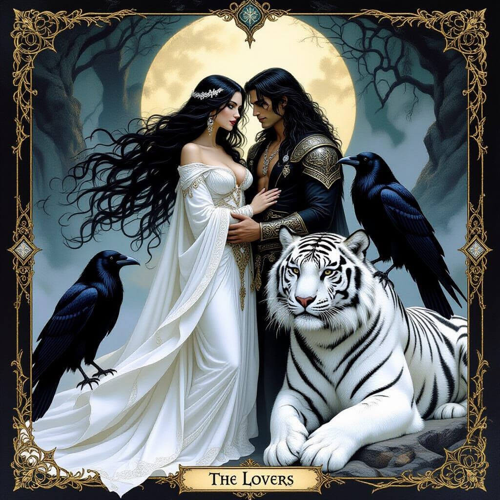 Celtic Goddess Morrigan with Tiger in Gothic Style