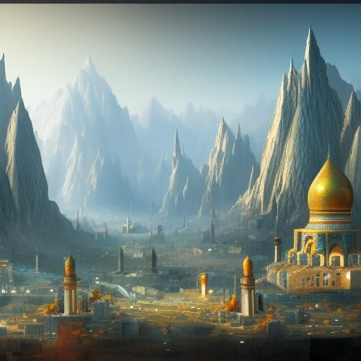 Futuristic Iran: Detailed Matte Painting in Deep Color