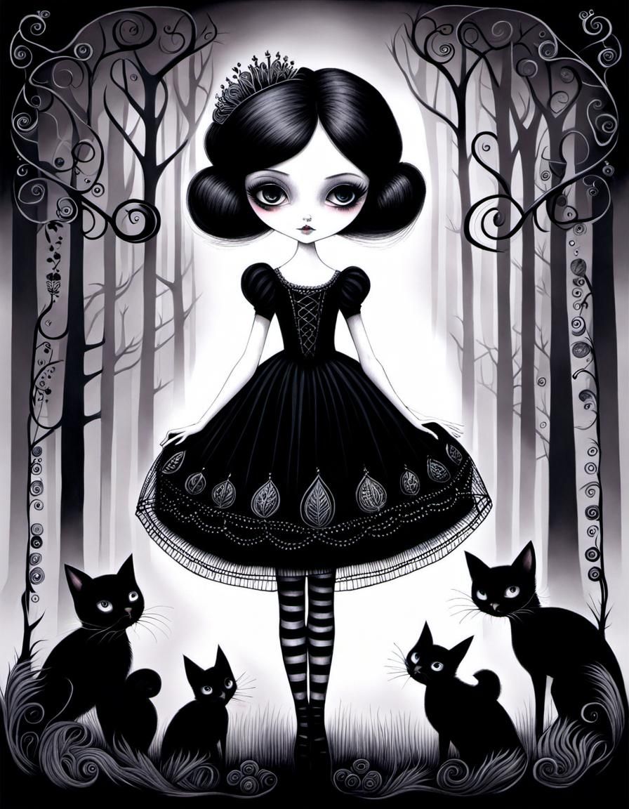 Gothic Ballerina Storybook Illustration