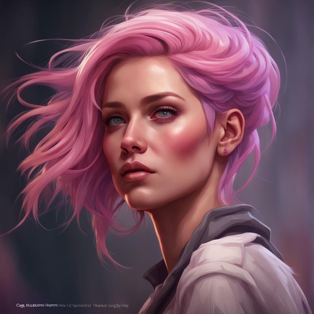 Pink-Haired Woman Portrait in Illustration Style
