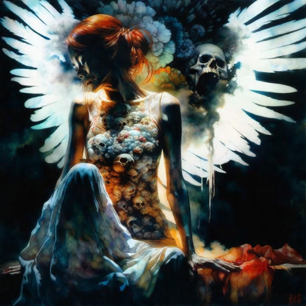 Ethereal Macabre: Ghostly Figure in Japanese Art Style