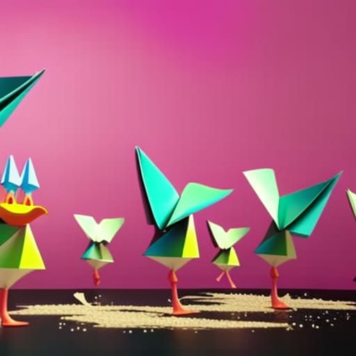 Dancing Duck Party in Origami Papercraft Style