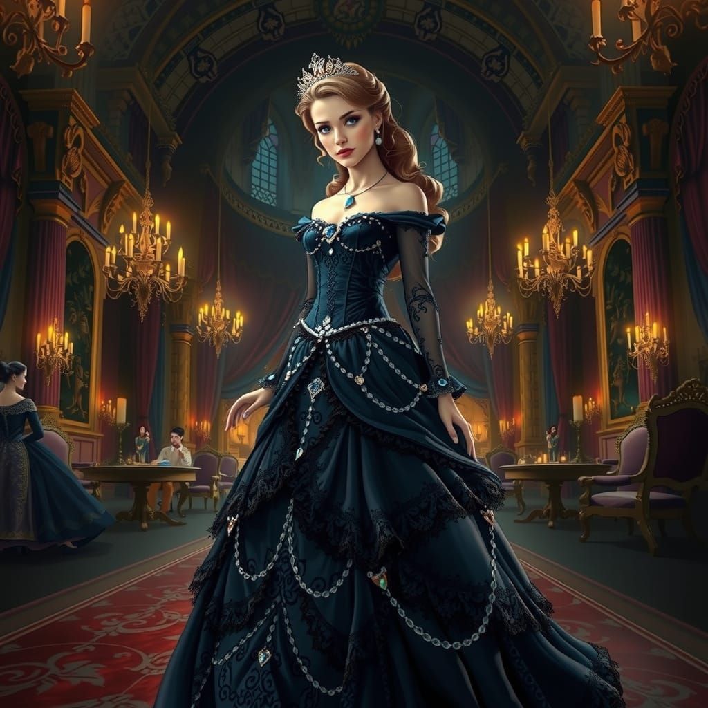 Gothic Disney Princess in Enchanted Ballroom