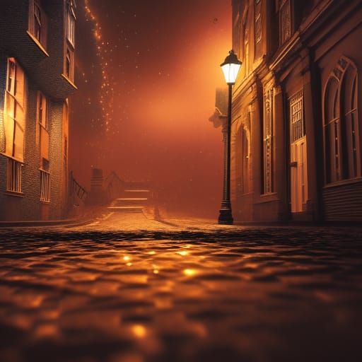 Gothic Colonial Street Under Alien Starry Sky