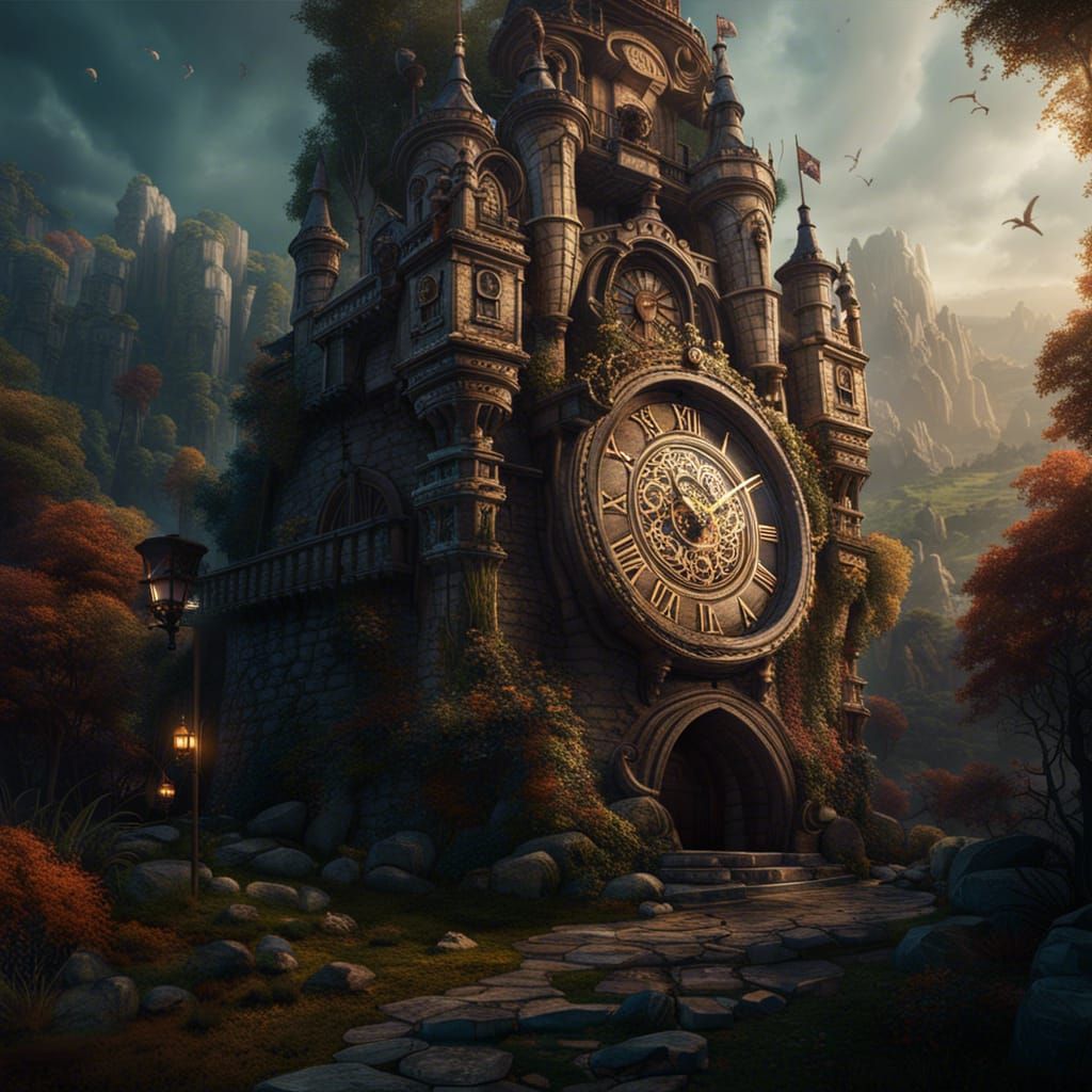 Fantastical Castle with Clock Tower: Matte Painting