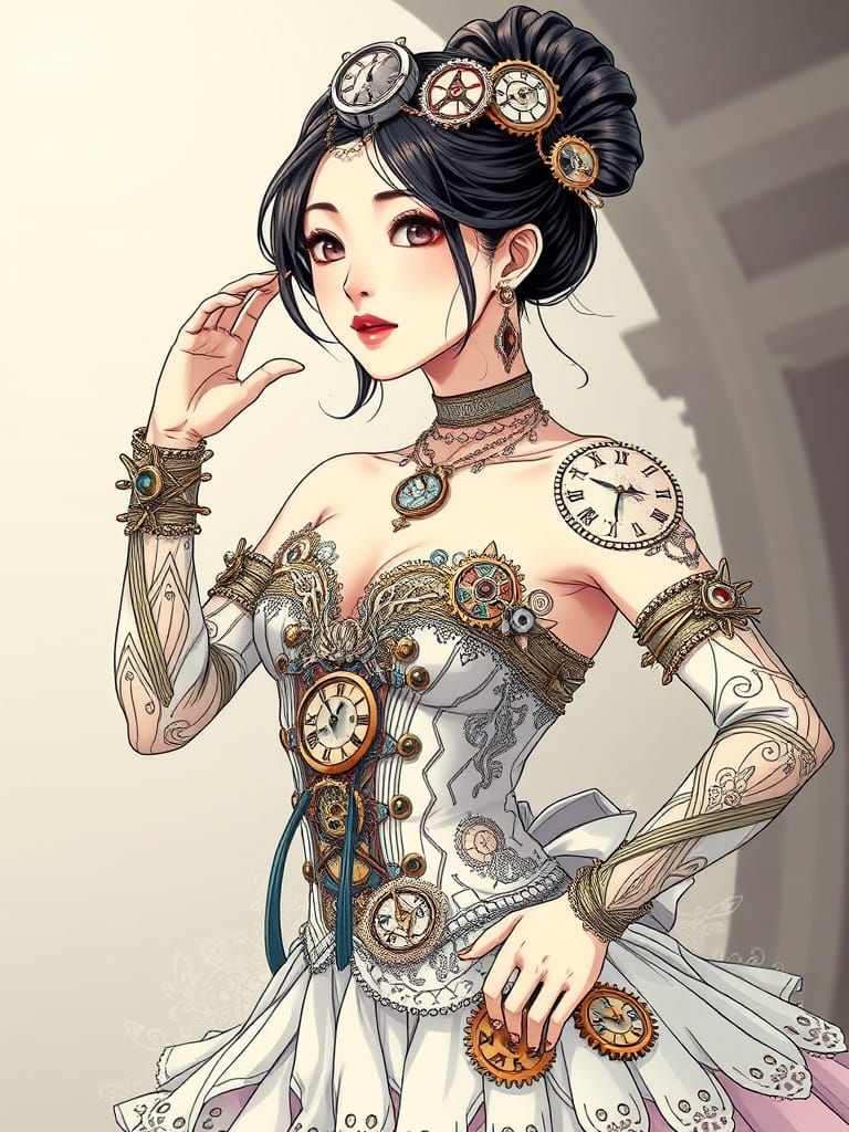 Clockpunk Ballerina in Anime Style