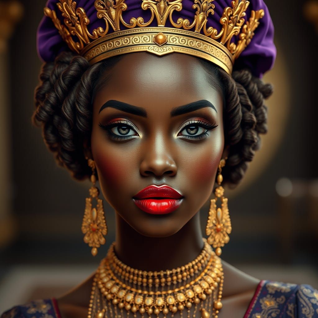 Highly detailed, realistic portrait of a stunningly beautiful African American woman with smooth silky ringlet curly hai...