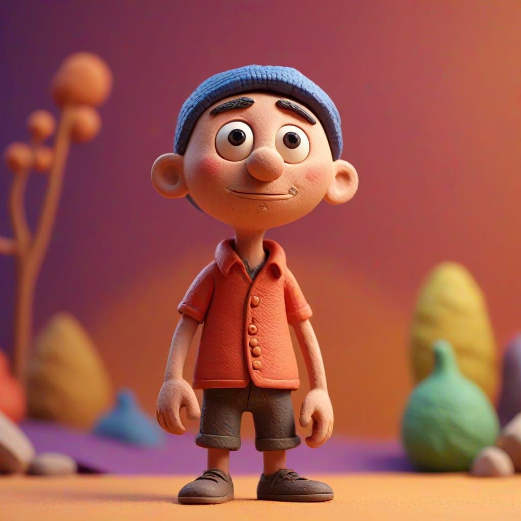 Whimsical Claymation Character in Stop Motion Style