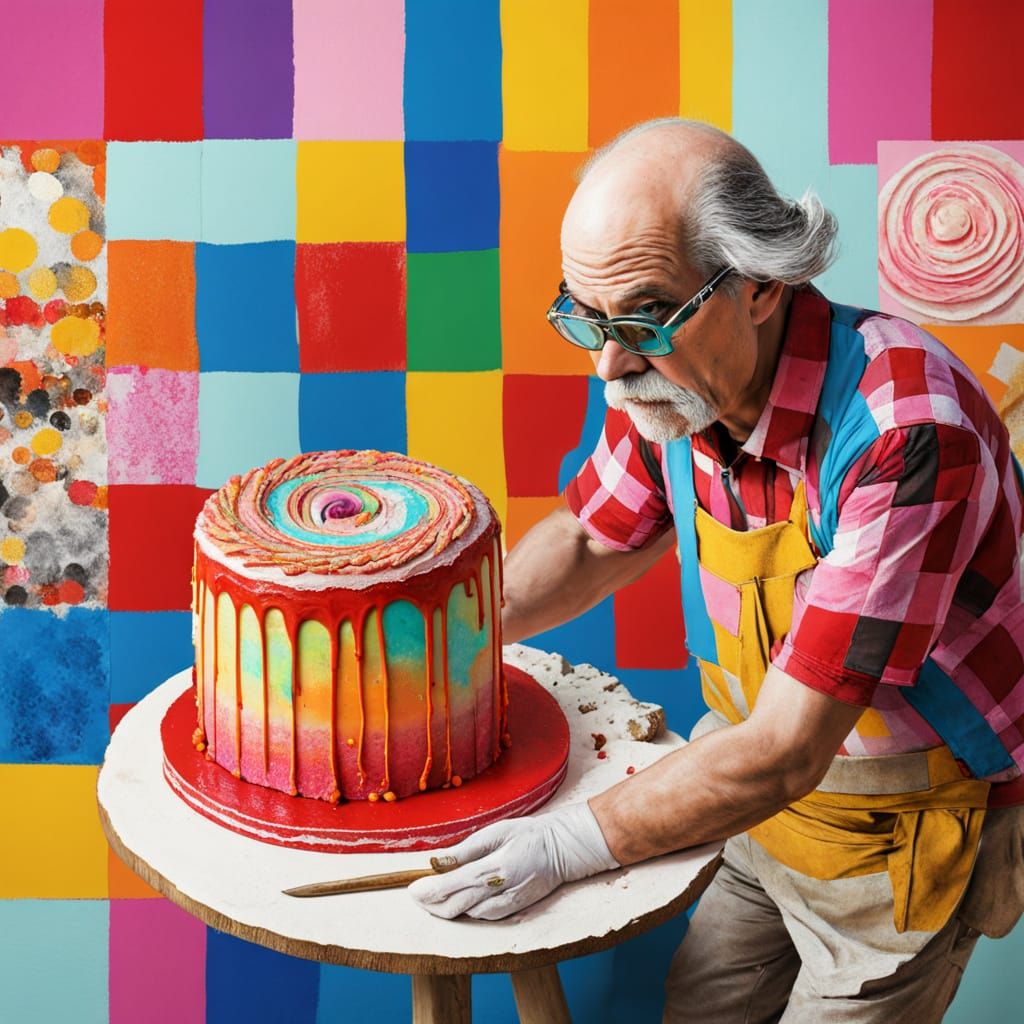 Carpenter Examines Blueprint Near Cake Sculpture