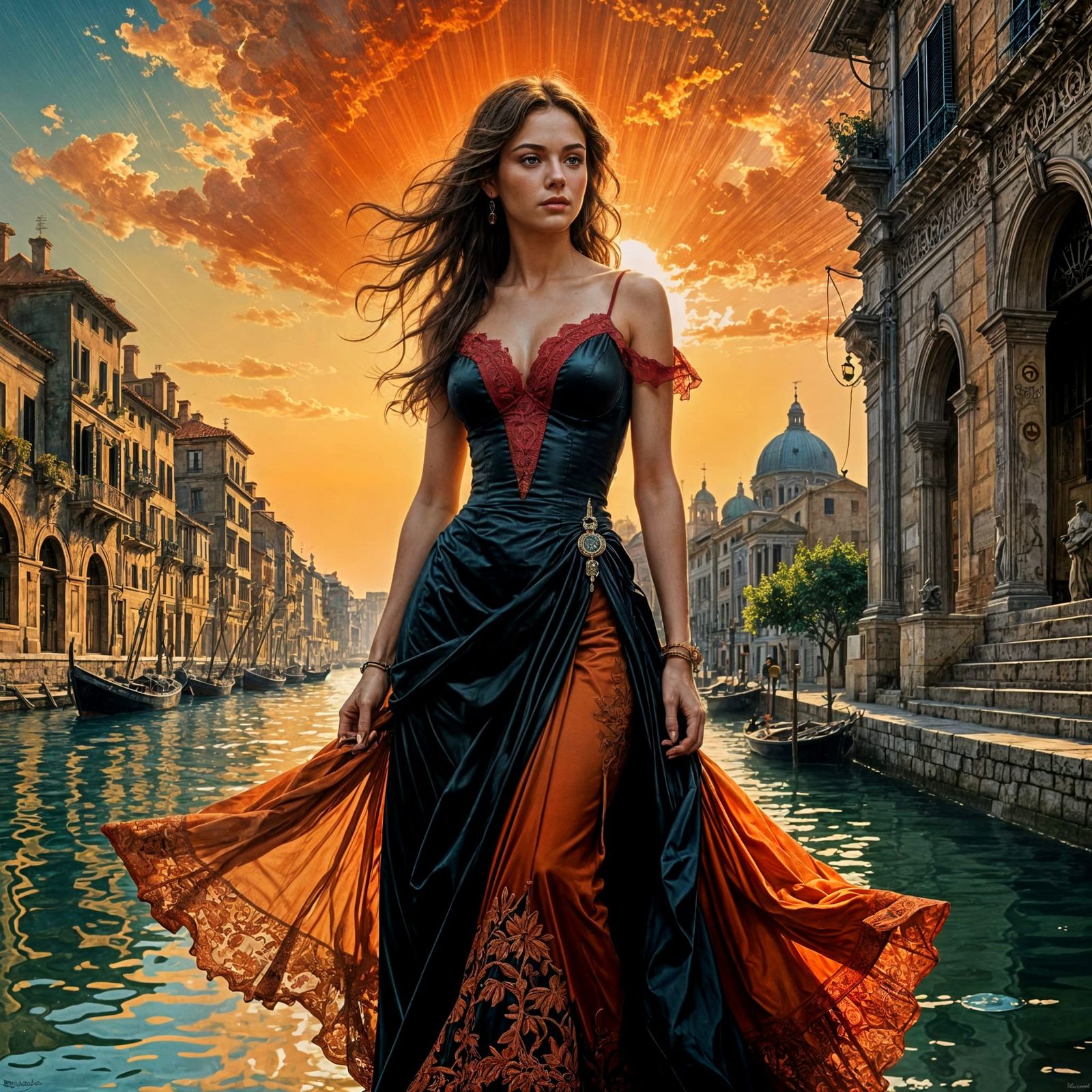 Woman in Red Dress in Royo Style