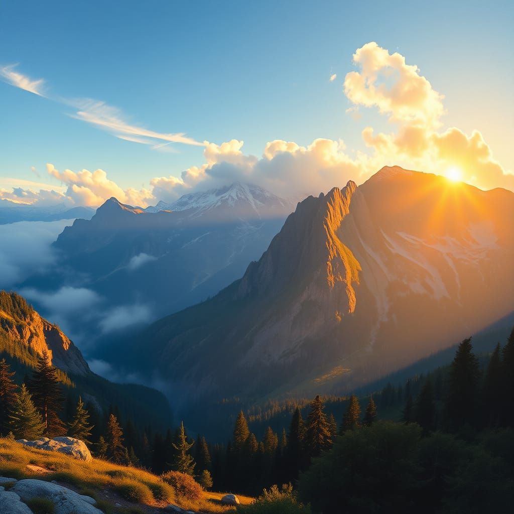 Mountain Sunrise in a Romantic Landscape Style