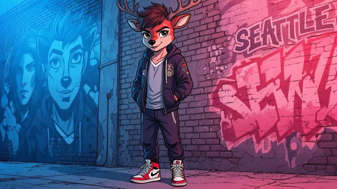 Anthropomorphic Deer Boy in Urban Streetwear