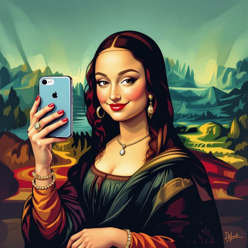 Mona Lisa as Social Media Influencer Selfie