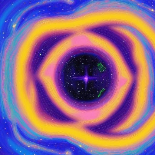 Purple Planet in Blue Galaxy: Holographic Illustration