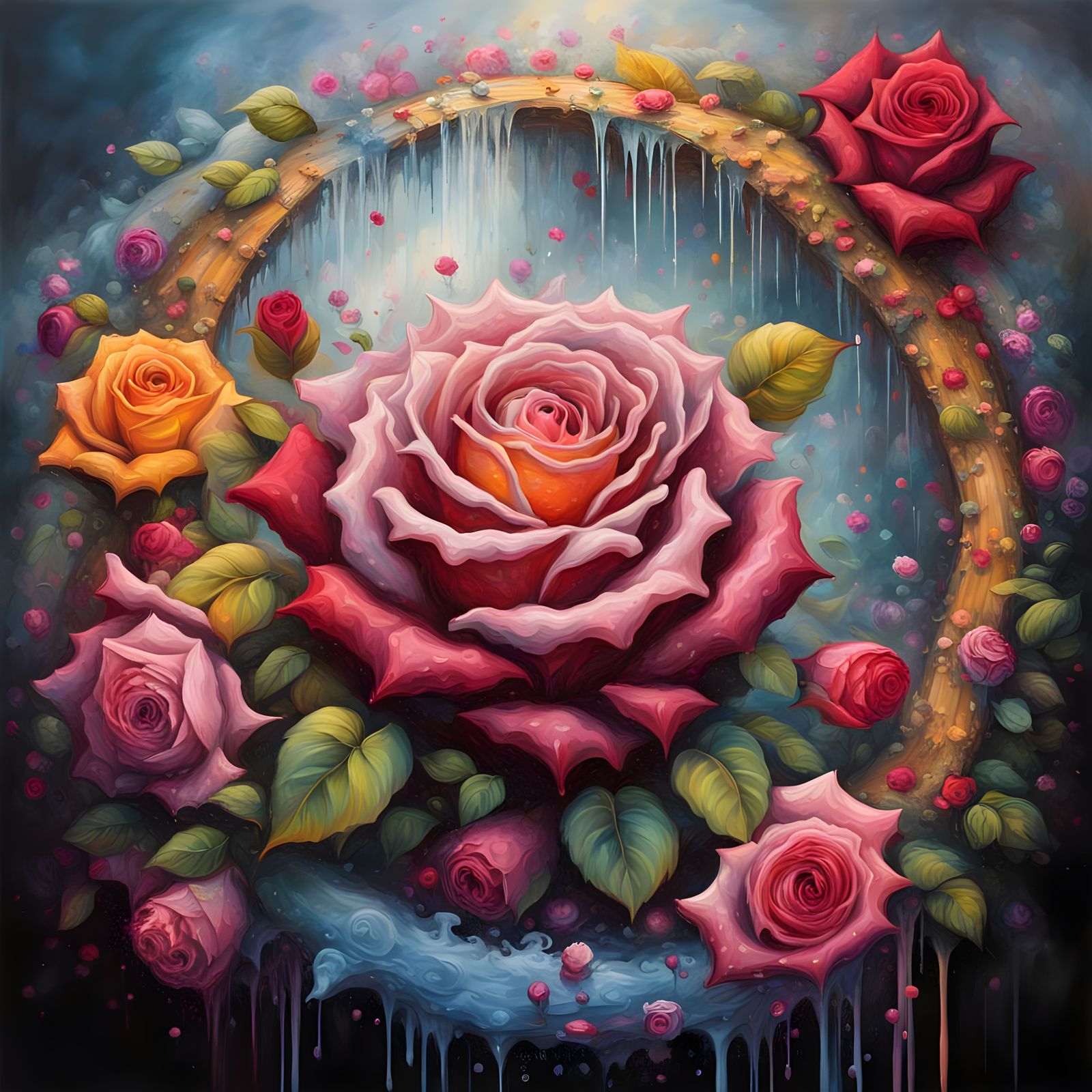 Circle of Roses in Graffiti Splash Art Style