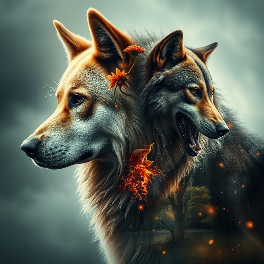 the spirit of a wolf lives in every dog, beautiful double ex...