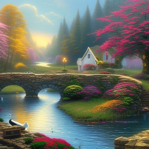 Idyllic Stone Bridge Scene in Romantic Style