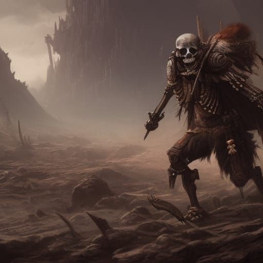 Skeleton Warrior in a Wasteland Art