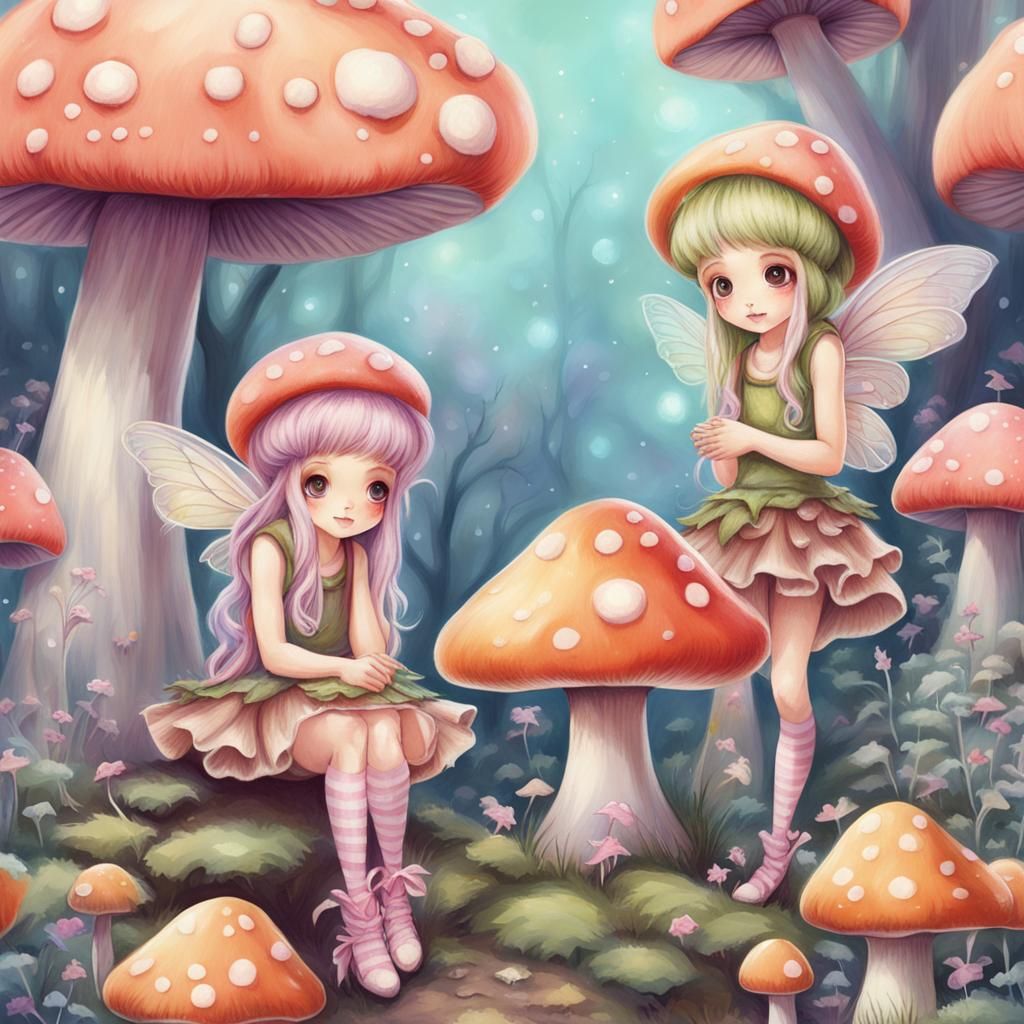 Mushroom Fairies in Pastel Fantasy Style