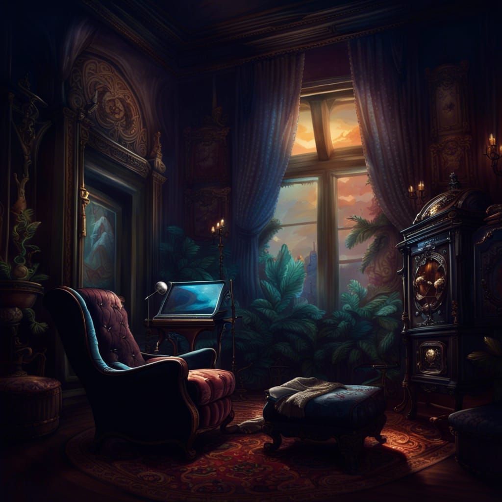 Cozy Radio Listener in Detailed Matte Painting