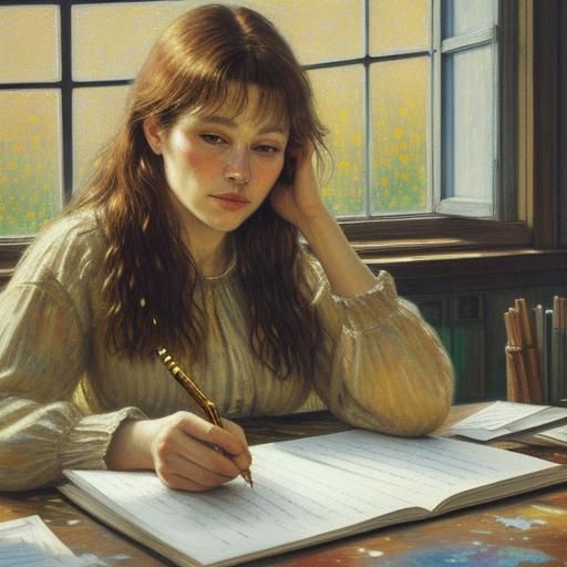 Writer's Block: Impressionist Oil Painting in Klimt Style