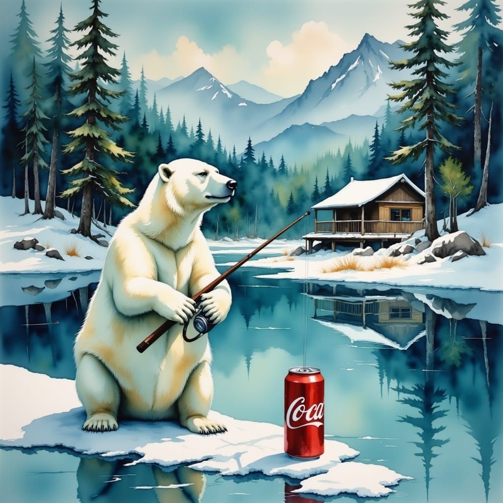 Surreal Polar Bear Catches Coca-Cola in Frozen Lake